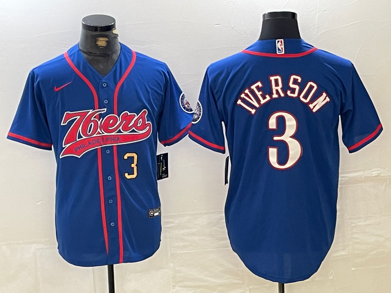 Men Philadelphia 76ers #3 Iverson Blue Adidas NBA Jersey 20241121->philadelphia 76ers->NBA Jersey